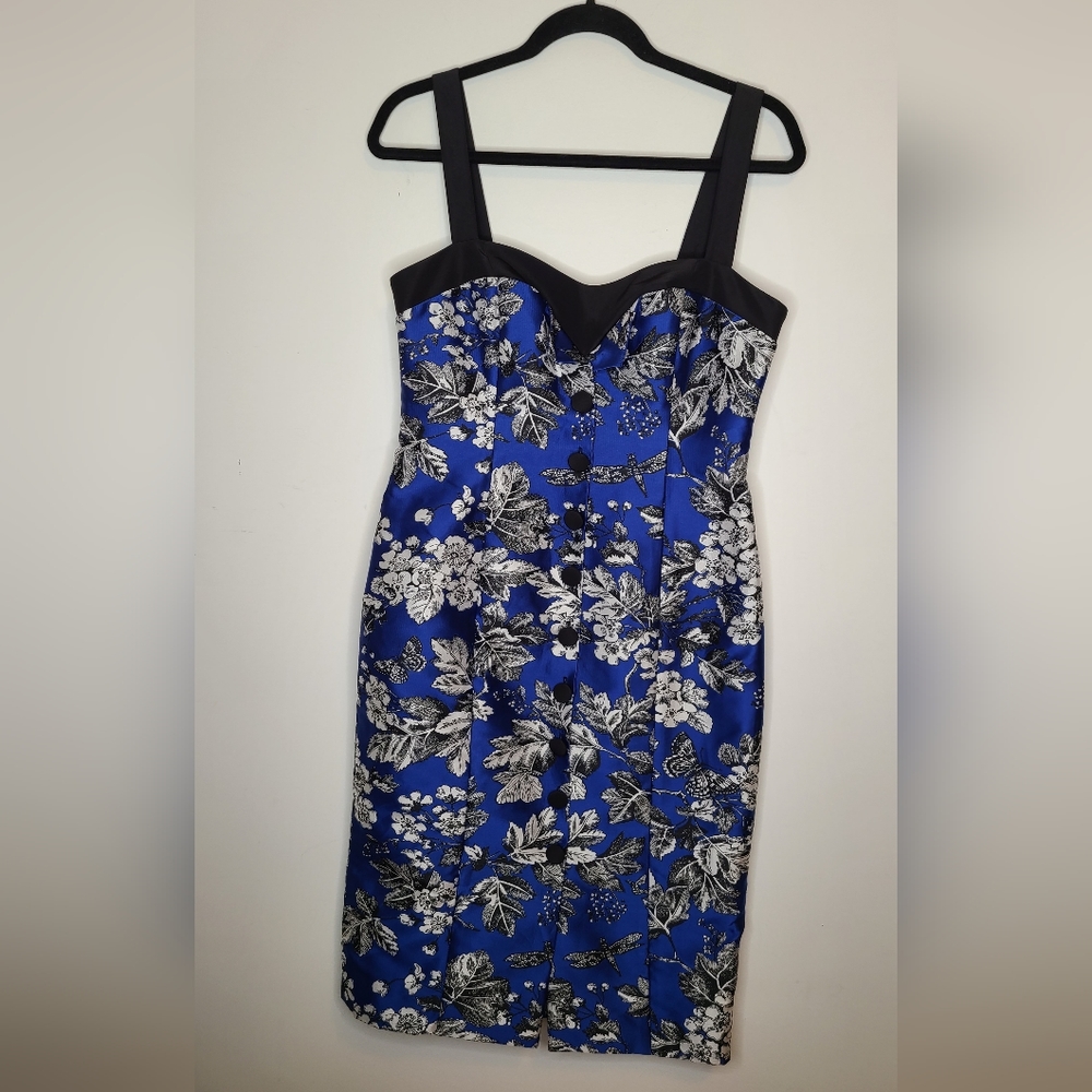 NWT CAROLINA HERRERA Resort 2021 Floral Jacquard Midi Dress - Cobalt Blue Size 8 - Picture 4 of 16